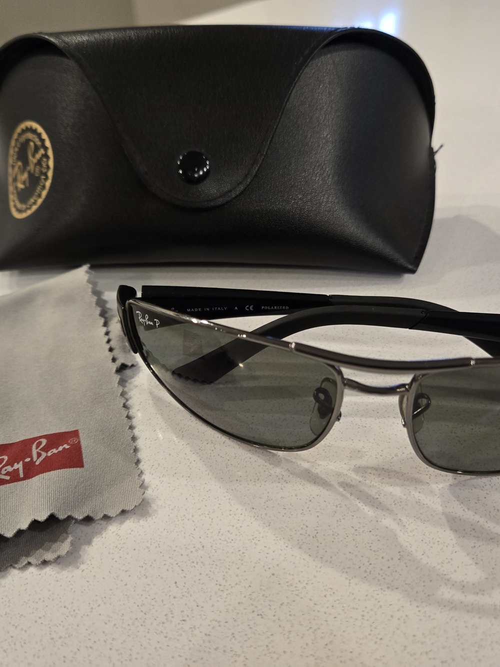 Ray-Ban Polarized Aviator Sunglasses in Gunmetal with Green Lenses